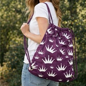 Crown Print Purple Drawstring Bag